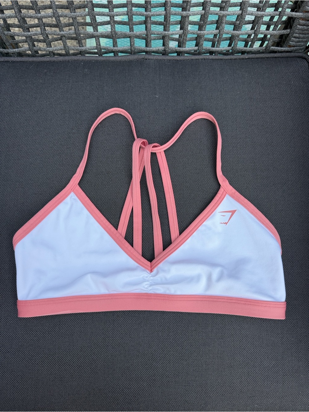 Gymshark Minimal Sports Bra Pink Trim and White Halterneck
